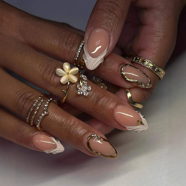 24pcs/set French Almond Press on Nails Simple False Nails Wearable Stick-on Nails Fake Nail Faux Ongles Накладные Ногти 네일팁 Uñas